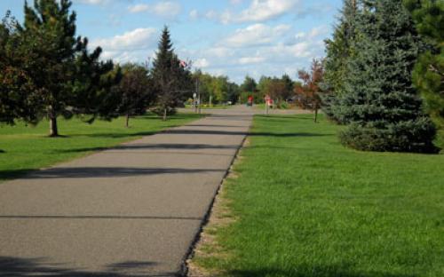 Looking north on the Paul Bunyan Trail from CSAH 11 in Pequot Lakes