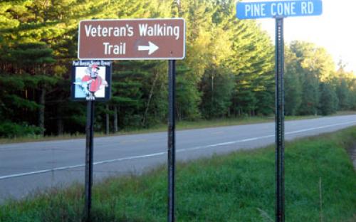 Byway site marker indicates location of the Veterans Walking Trail along CSAH 16