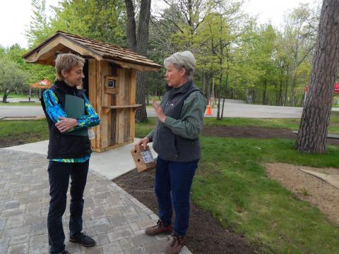 Visitors can listen to audio stories at two interpretive "talking boxes" at the Linda Ulland Memorial Gardens, Crosslake Recreation Area USACE Campground entrance. Visitors can listen to audio stories at two interpretive "talking boxes" at the Linda Ulland Memorial Gardens, Crosslake Recreation Area USACE Campground entrance.