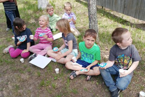 Kindergarten students from Crosby Schools enjoy a snack break during their field trip, enjoying Paul Bunyan decorated cookies baked specially at Pine River Bakery, Pine Rive. Kindergarten students from Crosby Schools enjoy a snack break during their field trip, enjoying Paul Bunyan decorated cookies baked specially at Pine River Bakery, Pine Rive.