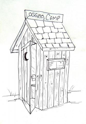 New interpretive amenity at Linda Ulland Memorail Gardens. Sketch of another Talking Box design-rendition of historic, rustic logger camp outhouse. New interpretive amenity at Linda Ulland Memorail Gardens. Sketch of another Talking Box design-rendition of historic, rustic logger camp outhouse.