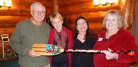 Dave Badger, Lynn Scharenbroich, Mary Plein, Carol Altepeter gather for photo to celebrate Paul Bunyan Scenic Byway.. Dave Badger, Lynn Scharenbroich, Mary Plein, Carol Altepeter gather for photo to celebrate Paul Bunyan Scenic Byway..